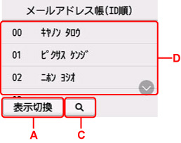 アドレス帳の表示画面